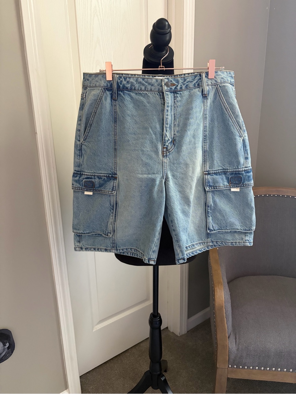 Fashion Nova Light Blue Denim Cargo Shorts